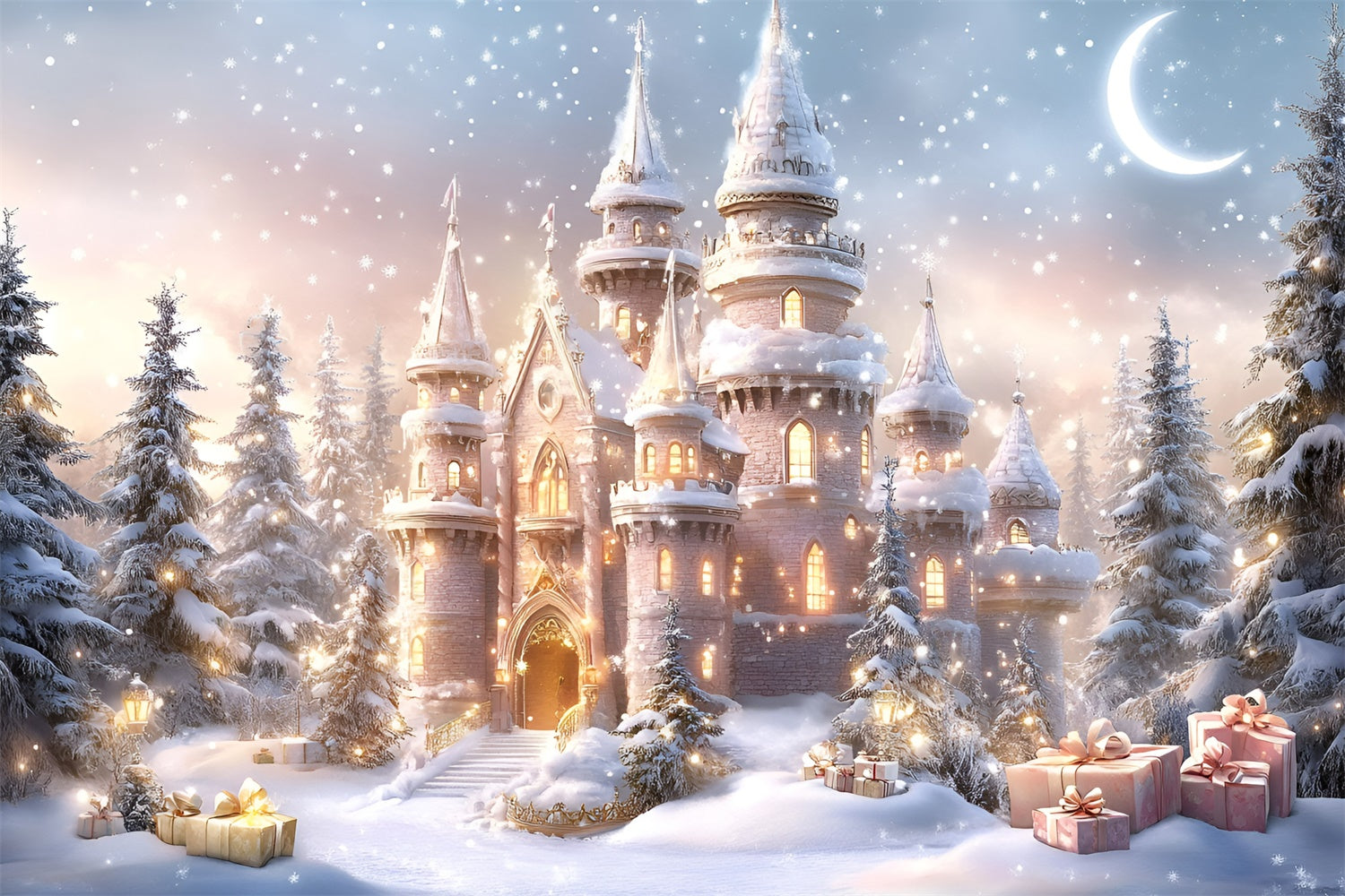 Weihnachten Backdrop für Fotos Schneefall Geschenk Palace Backdrop GQ57-26