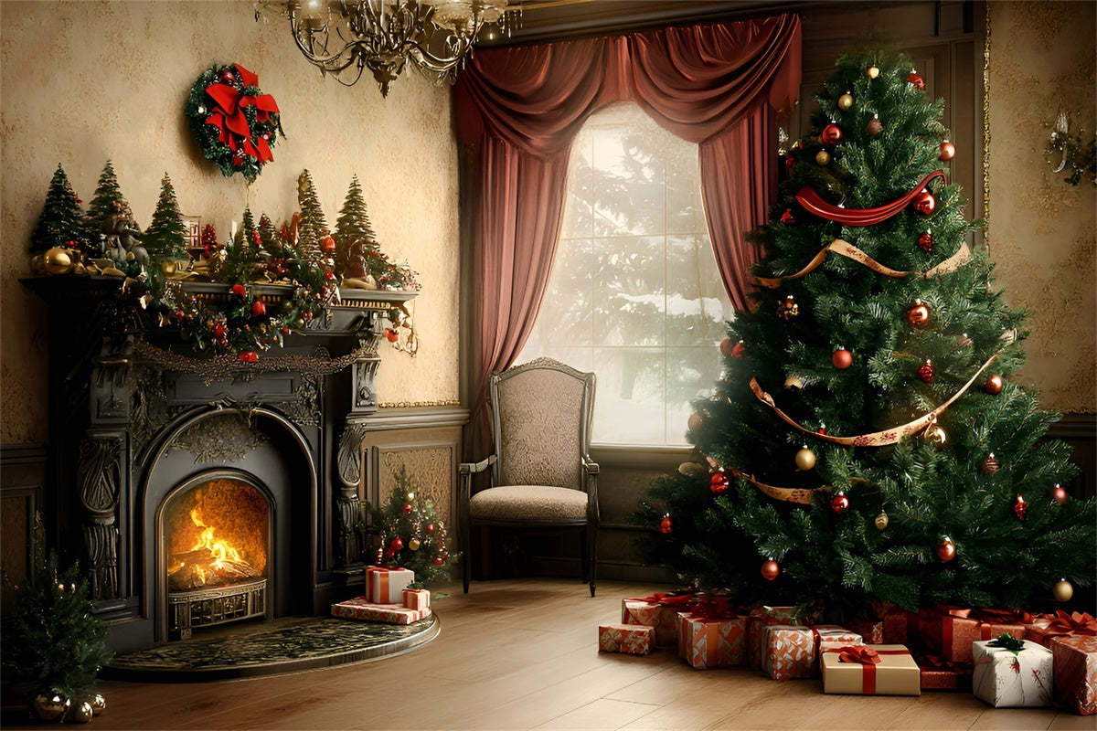 Weihnachten Kamin Backdrop Vintage Weihnachten Parlor Backdrop GQ57-44
