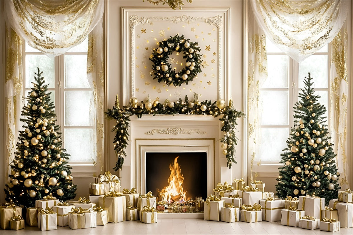 Weihnachten Kamin Backdrop Weiß Gold Holiday Backdrop GQ57-48