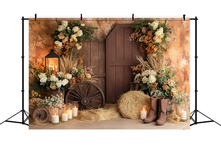 Boho Backdrop Rustikale Stiefel-Blüten Herbst Fotohintergrund GQ57-94