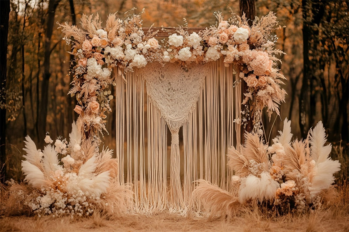 Boho Fotohintergrund Wald Blumenbogen Herbst Hintergrundkulissen GQ57-97
