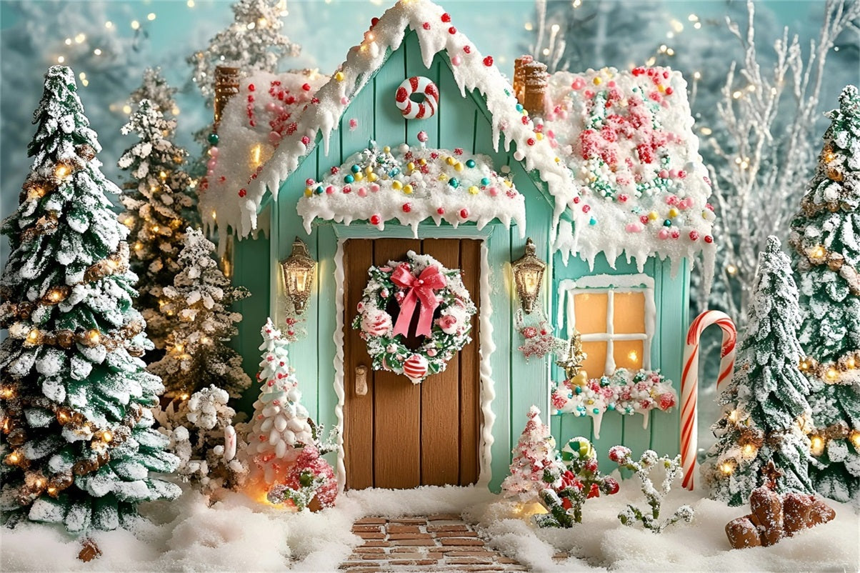 Lebkuchenhaus Backdrop Frosted Lebkuchen Cabin Holiday Christmas Studiohintergrund GQ58-10