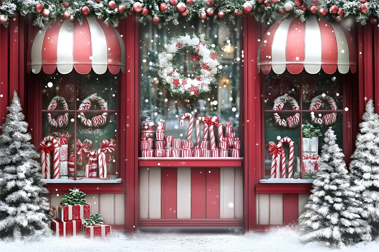 Weihnachten Studiohintergrund Verkauf Zuckerstangen Rot Schaufenster Rot Weihnachten Backdrop GQ58-14