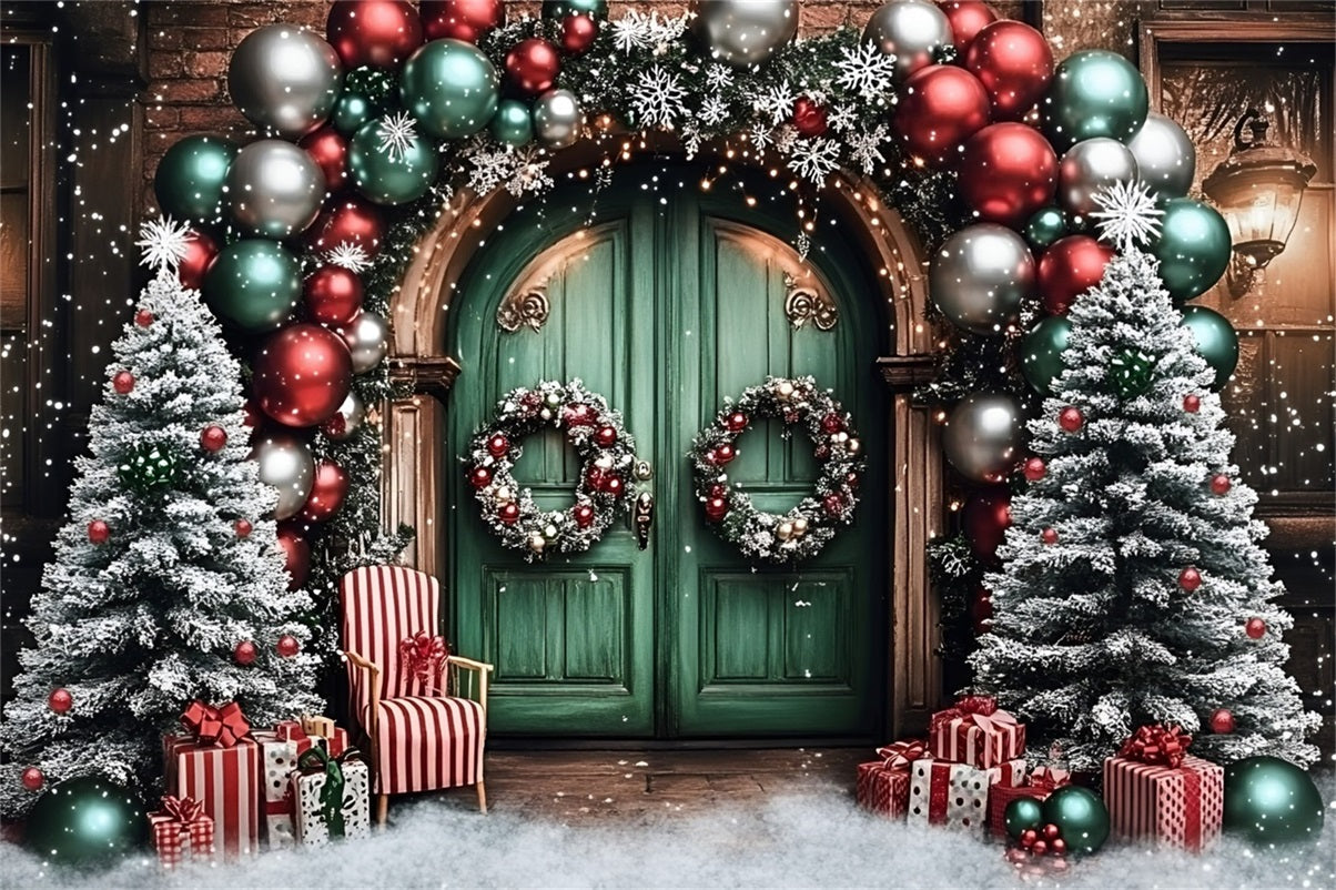 Holiday Studiohintergrund Ballonbogen Grüne Tür Weihnachten Backdrop GQ58-2
