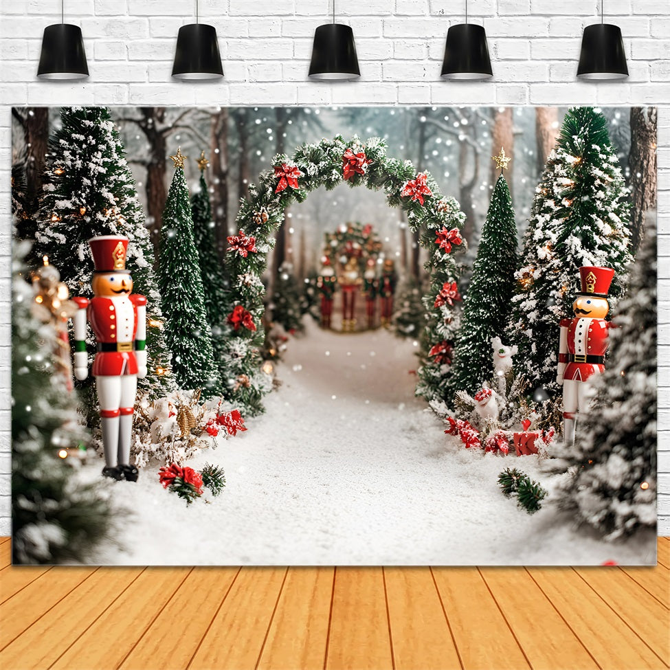 Nussknacker Backdrop Rot Velvet Schleife Cedar Grove Weihnachtsbaum Backdrop GQ58-21