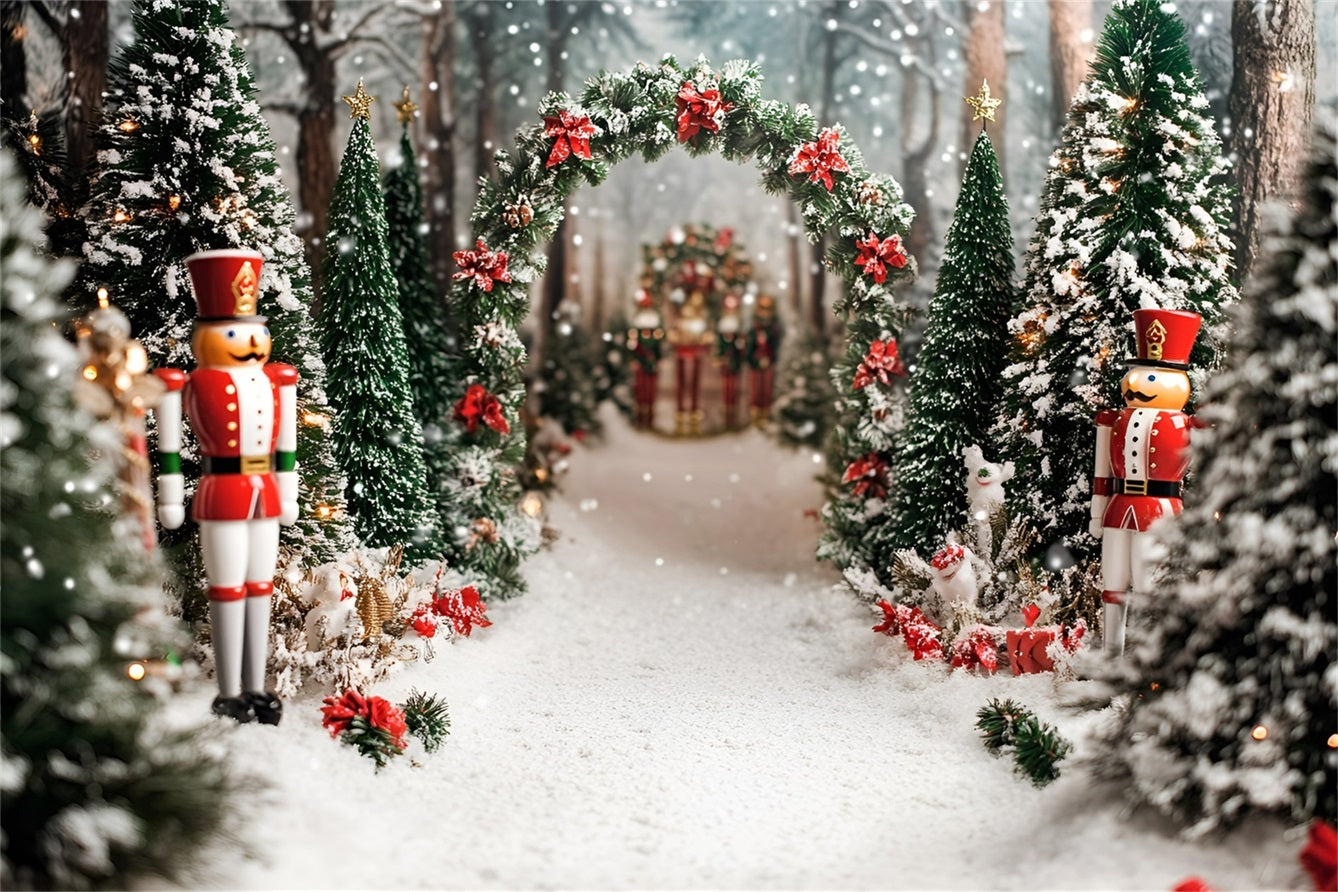 Nussknacker Backdrop Rot Velvet Schleife Cedar Grove Weihnachtsbaum Backdrop GQ58-21