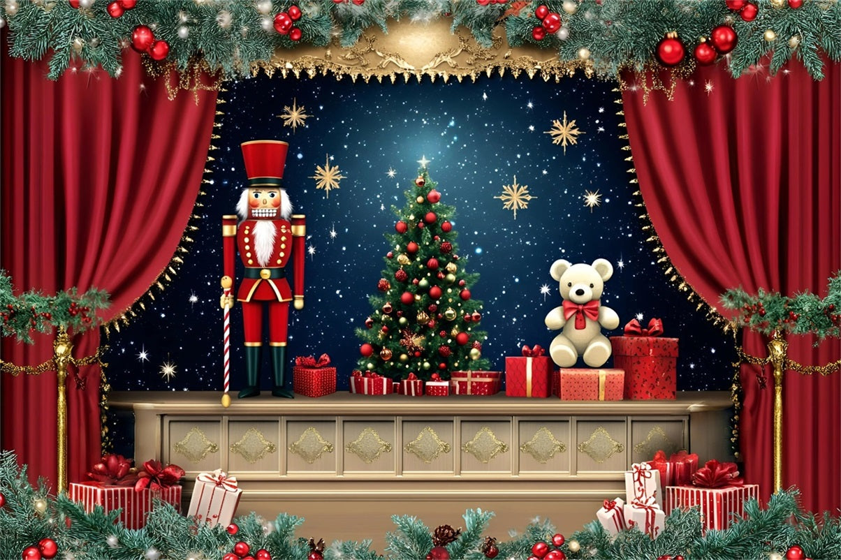 Nussknacker Backdrop Fantastische Teddybären Sternennacht Theater WeihnachtsFotohintergrund für Fotografie GQ58-23