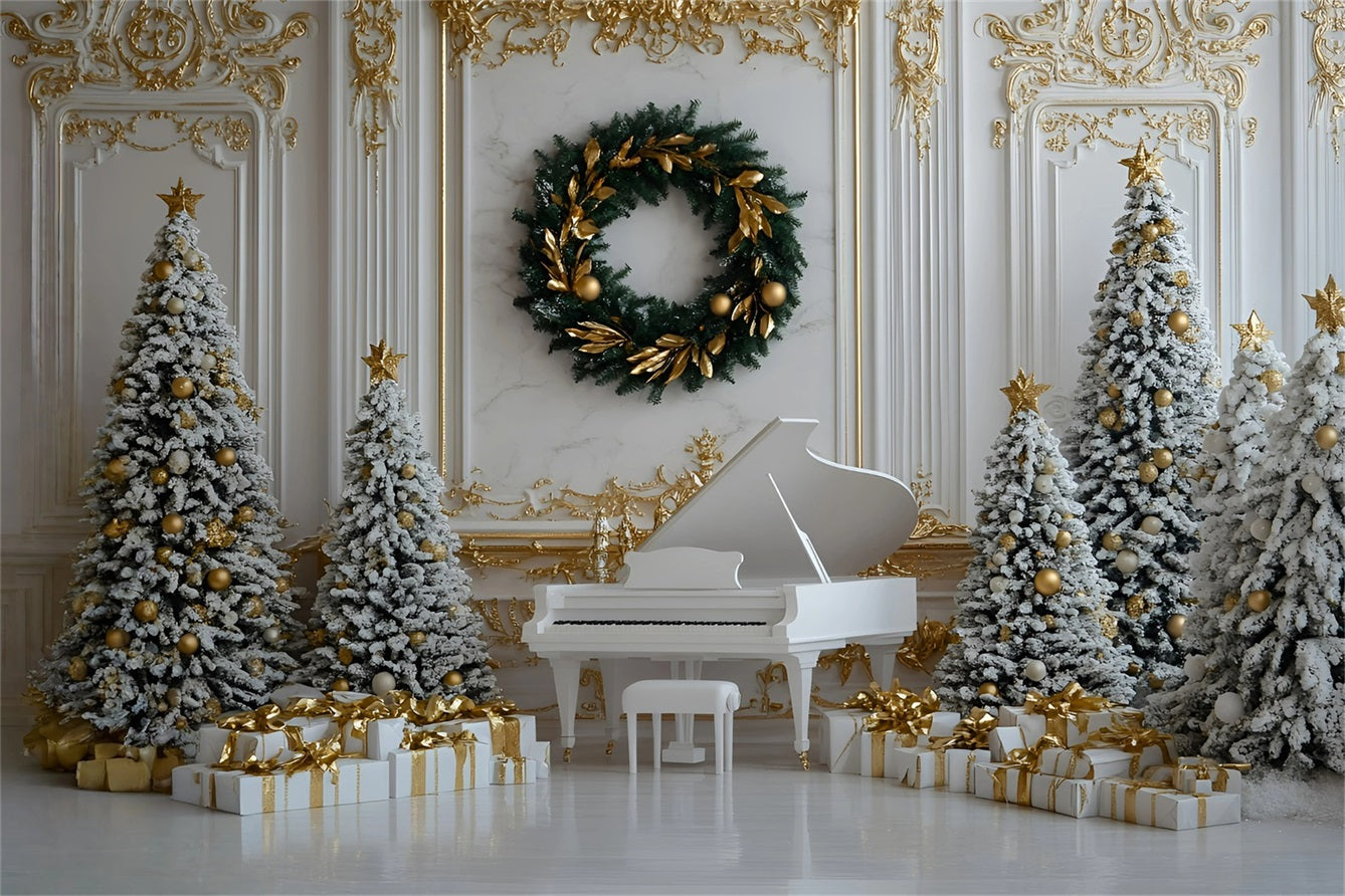 Hochauflösende Weihnachten Fotohintergrund Weiß Klavier Gold Ornament Dekor Weihnachten Foto Fotohintergrund GQ58-28
