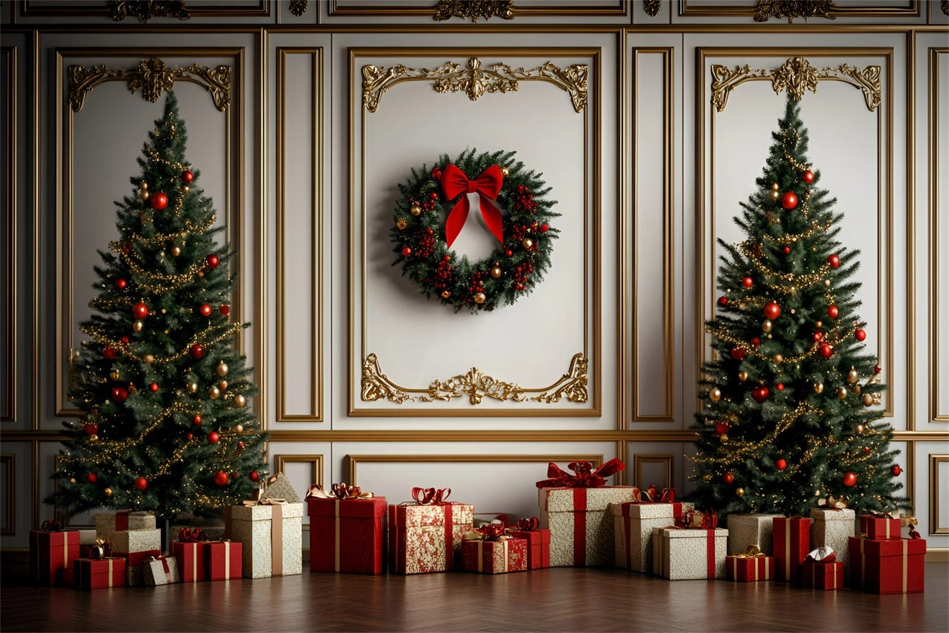 Hochauflösende Weihnachten Backdrop Classic Gold Rot Trimmed Wand Weihnachten Foto Studiohintergrund GQ58-30
