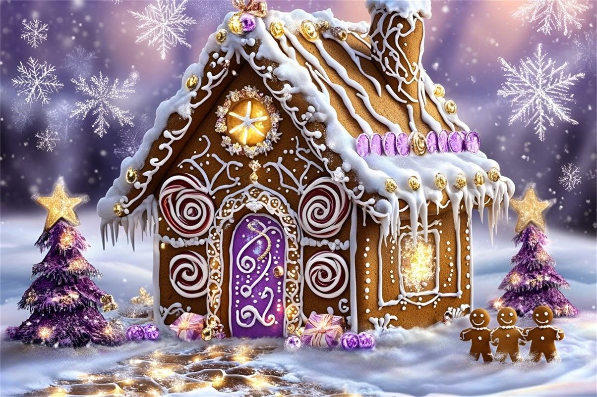 Lebkuchen Backdrop Lila Strudel Candy Cottage Wonderland Weihnachten Studiohintergrund 10x10 GQ58-34