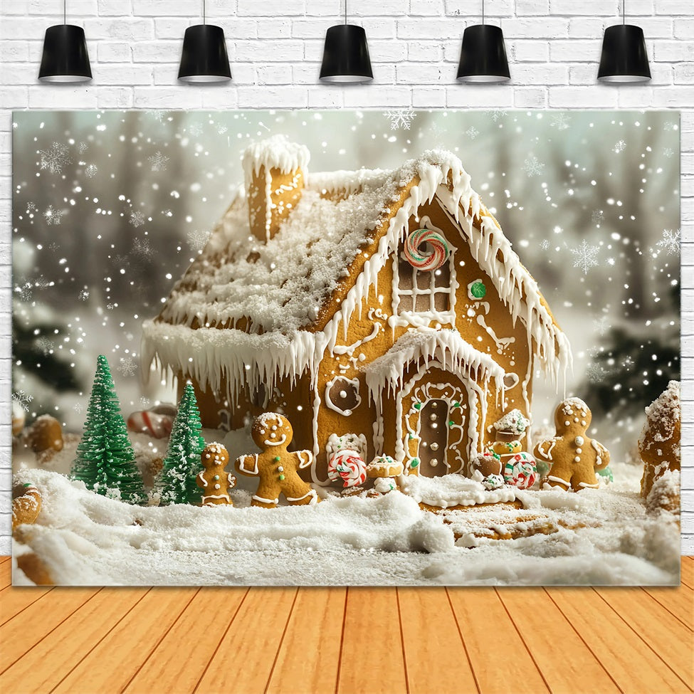 Lebkuchen Backdrop Schnee-Dusted Lebkuchen Family Haus Weihnachten Studiohintergrund 10x10 GQ58-35