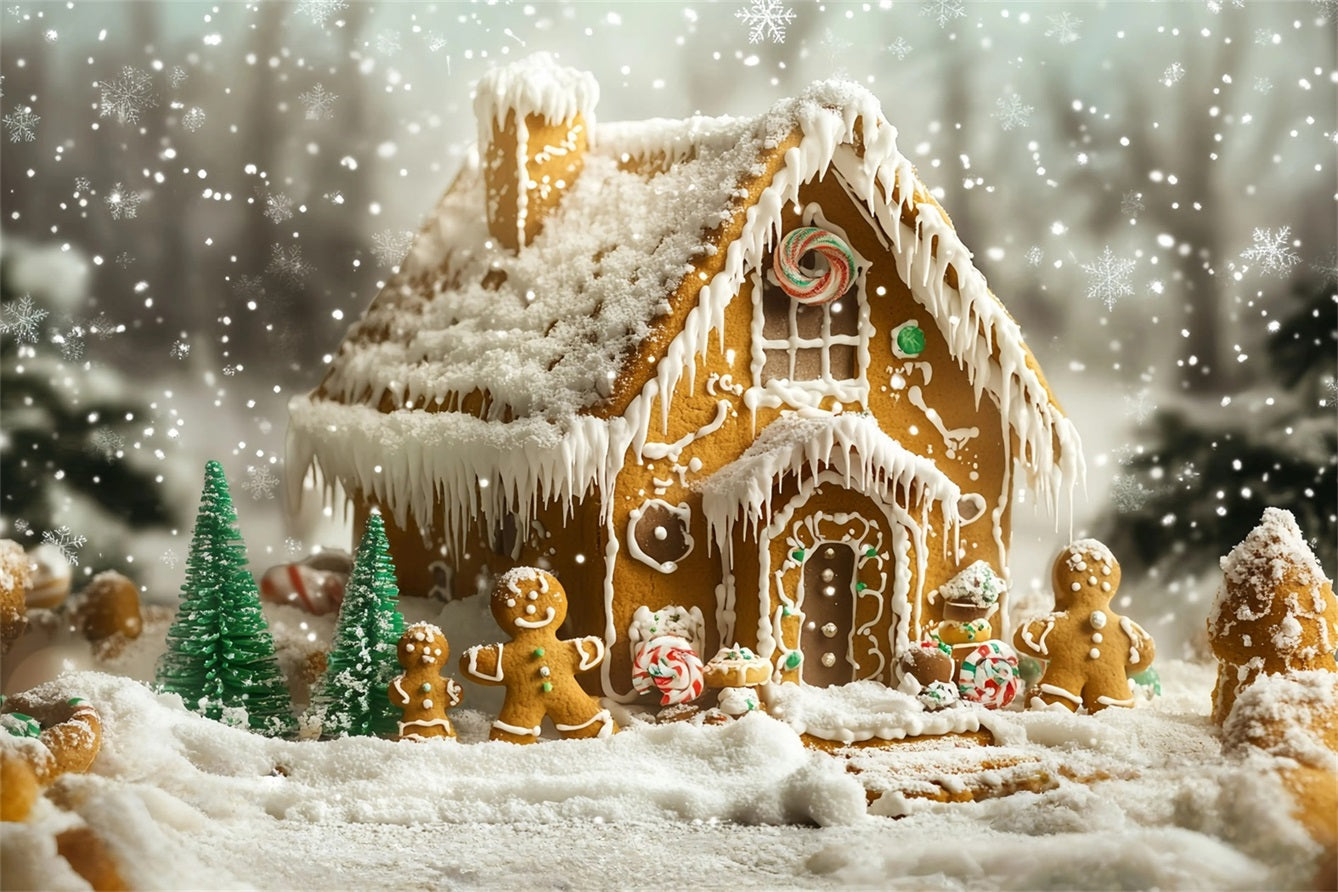 Lebkuchen Backdrop Schnee-Dusted Lebkuchen Family Haus Weihnachten Studiohintergrund 10x10 GQ58-35