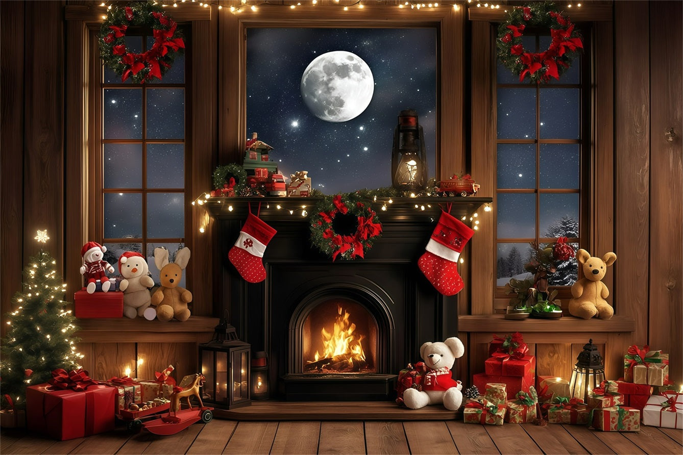 Holiday Photo Backdrop VollMoon Kamin Gemütliche Weihnachten Weihnachten Studiohintergrund 10x10 GQ58-36