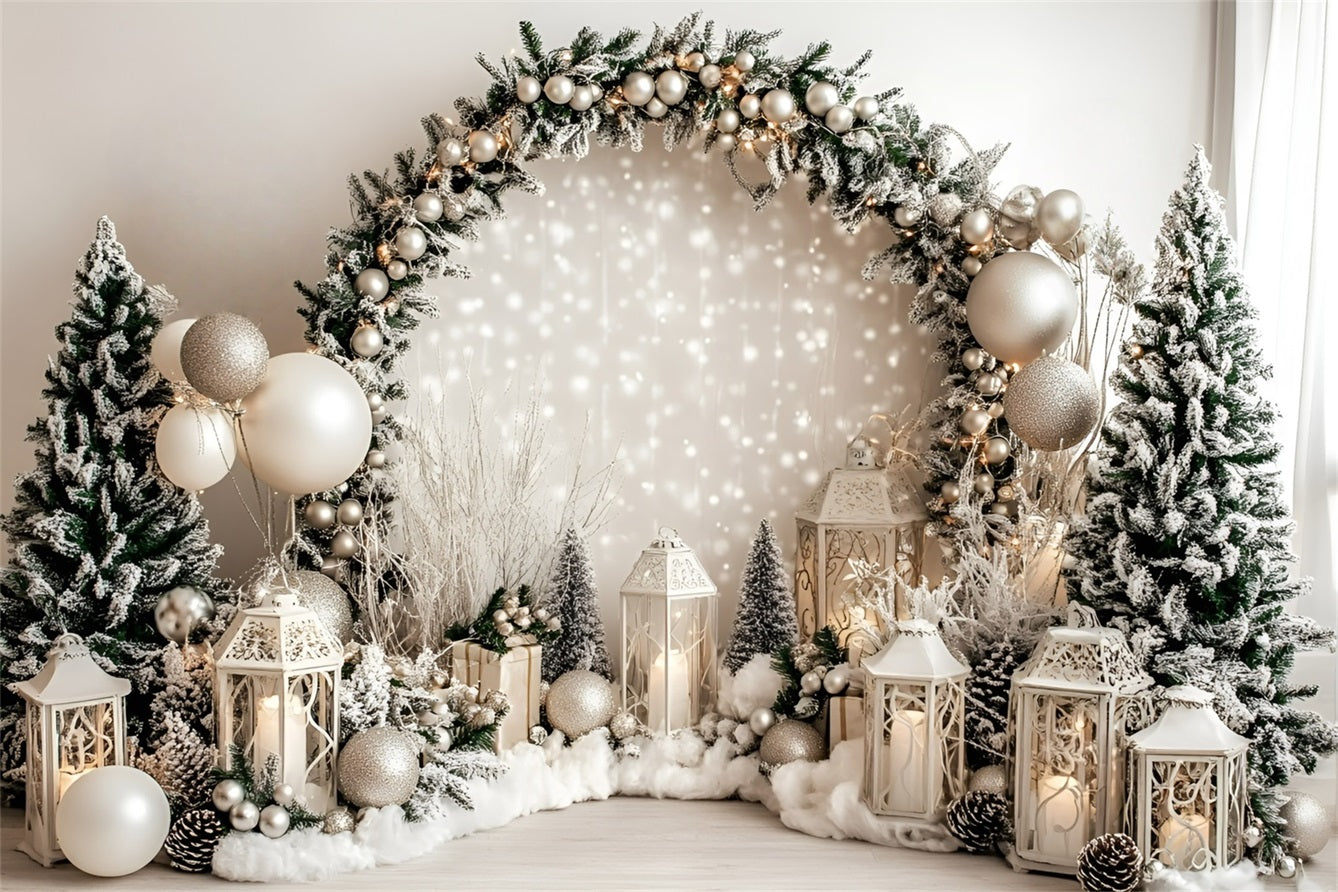 Holiday Photo Backdrop Weiße Laterne Gefrostete Tannengirlande Weihnachten Fotografie Studiohintergrund GQ58-37