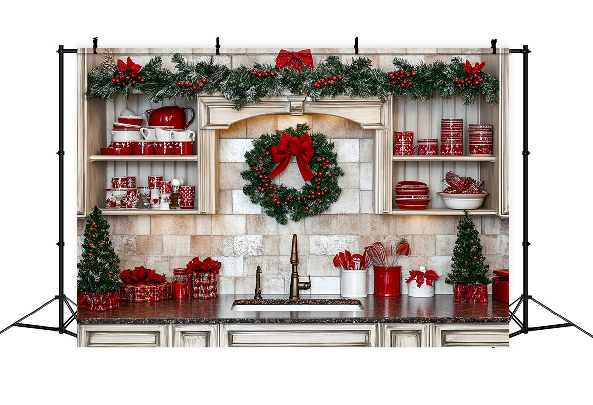 Holiday Photo Backdrop Rotes Geschirr Holiday Küche Decor Christmas Küche Backdrop GQ58-39