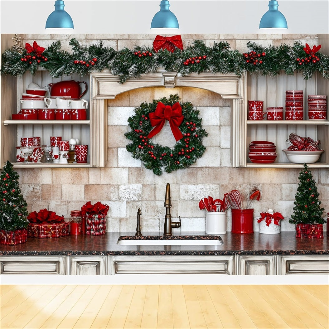 Holiday Photo Backdrop Rotes Geschirr Holiday Küche Decor Christmas Küche Backdrop GQ58-39