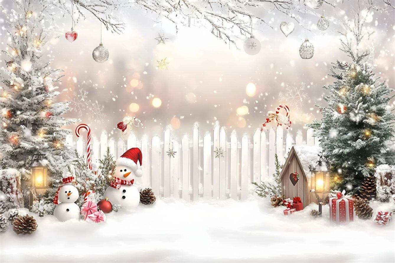 Holiday Studiohintergrund Zuckerstangen Schneemann Weißer Zaun Weißer WeihnachtsFotohintergrund GQ58-4