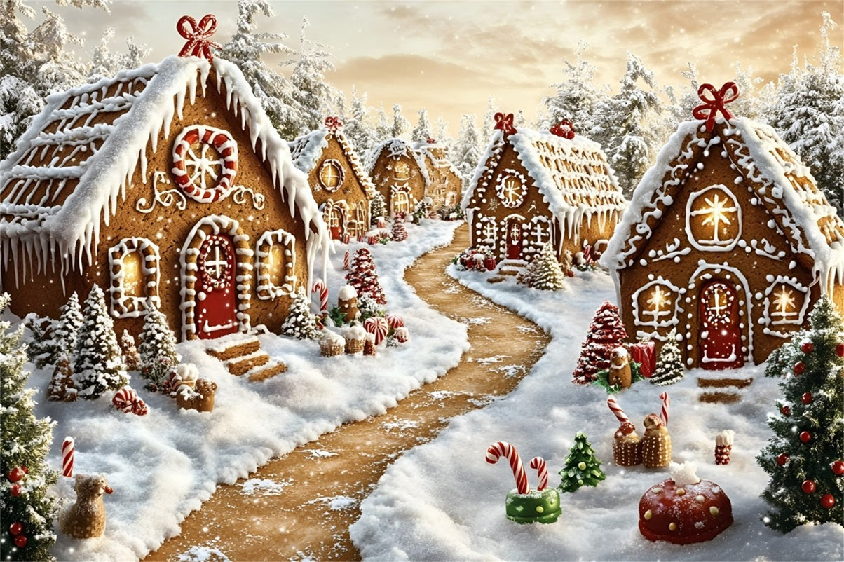Lebkuchenhaus Backdrop Lebkuchendorf Schneey Lane Weihnachts Studiohintergrund GQ58-6