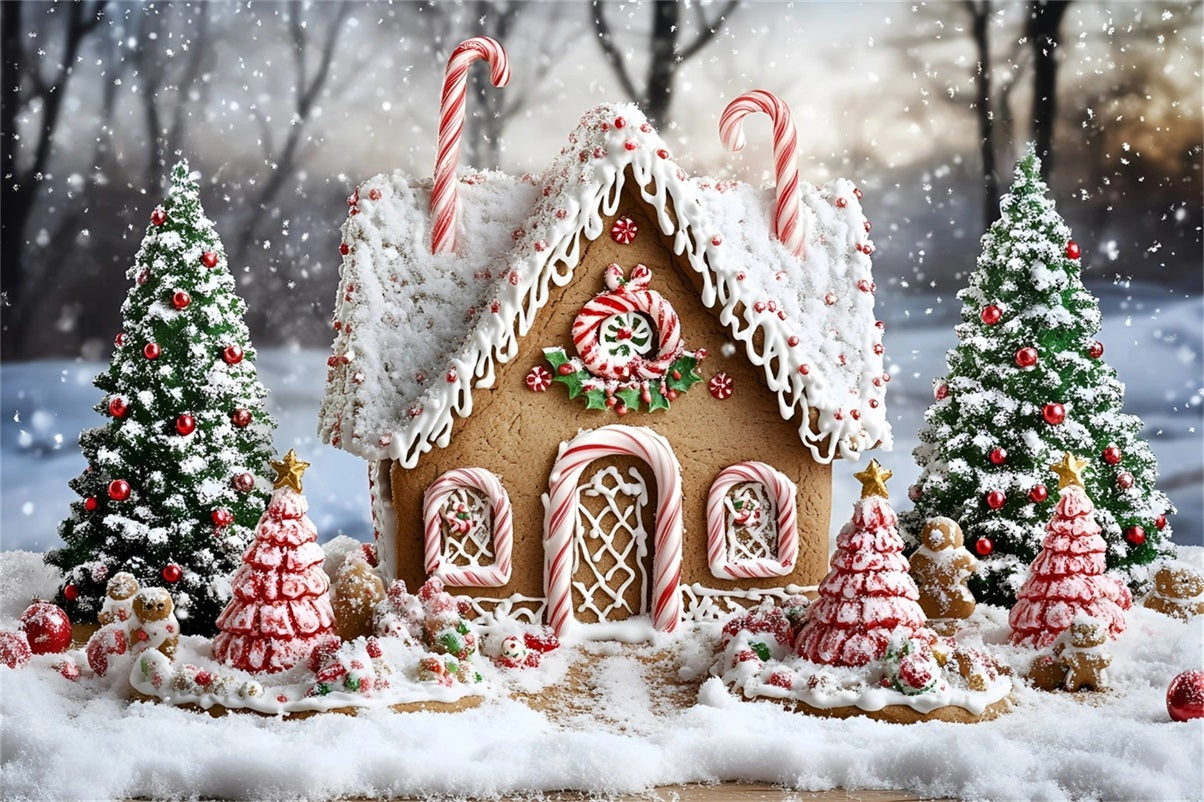 Lebkuchenhaus Backdrop Pfefferminzdach Gemütliche Hütte WeihnachtsFotohintergrund GQ58-8