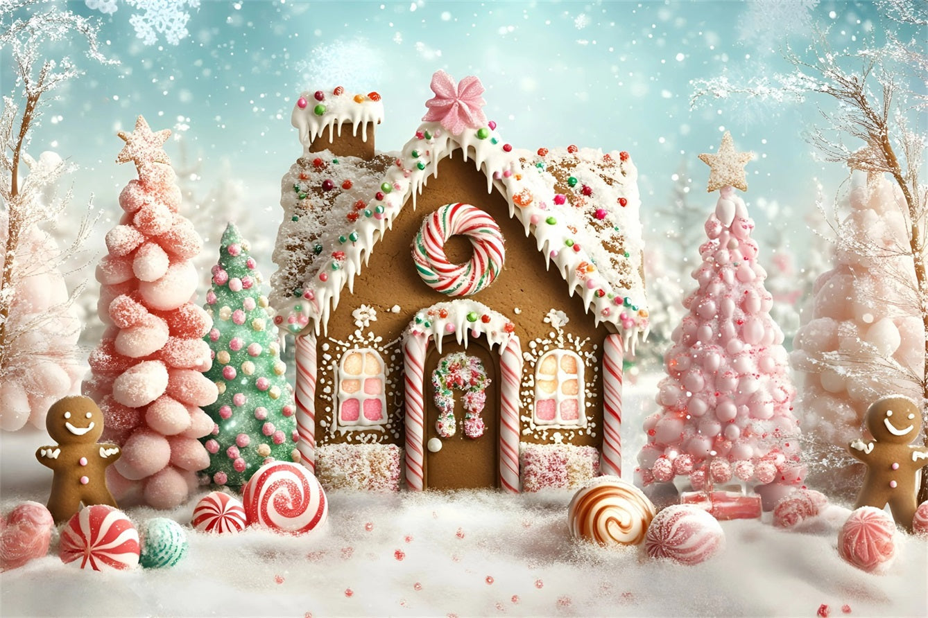 Lebkuchenhaus Backdrop Sweet Wonderland Candy Forest WeihnachtsFotohintergrund GQ58-9