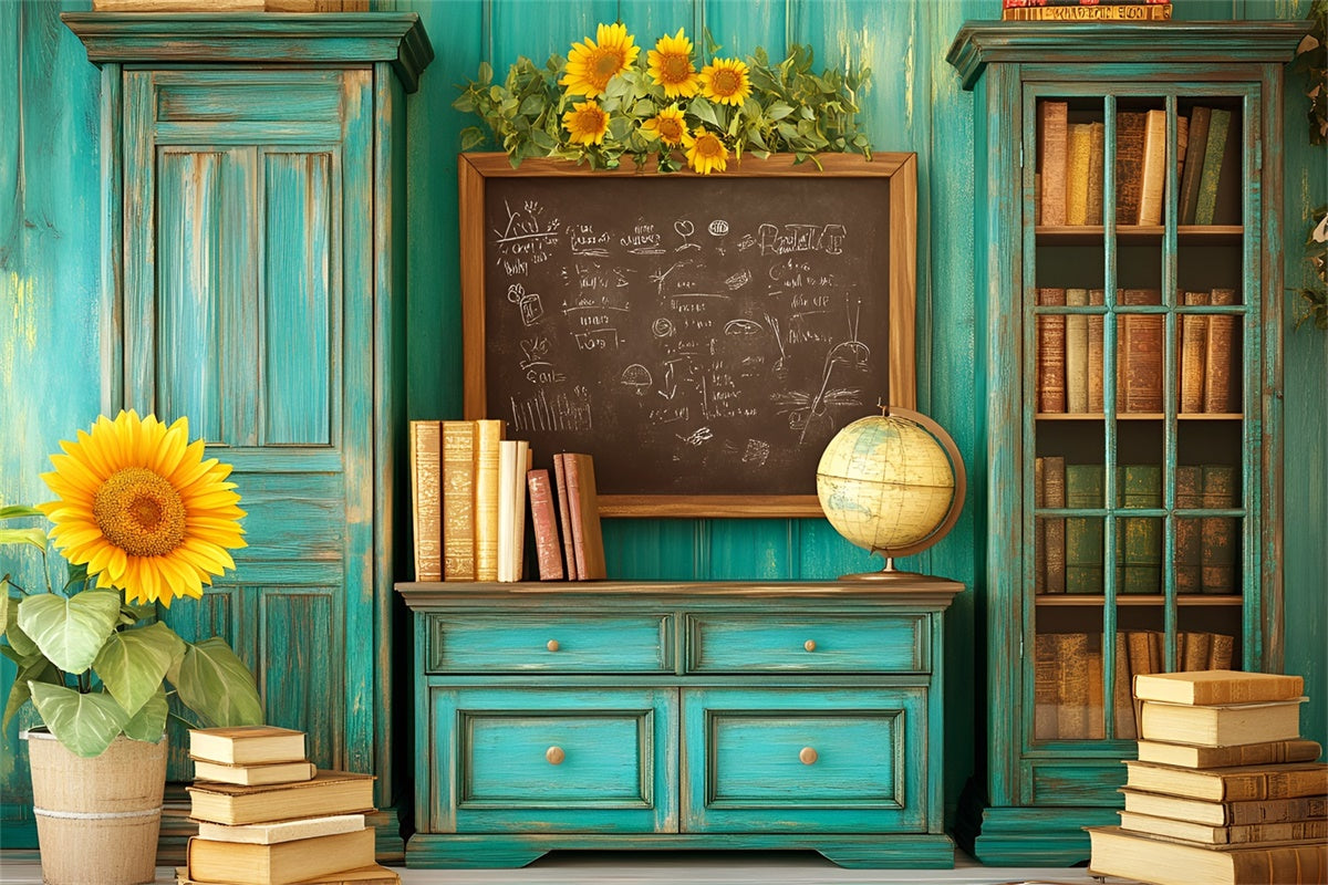 Schule Fotohintergründe Vintage Teal Klassenzimmer Backdrop GQ6-116