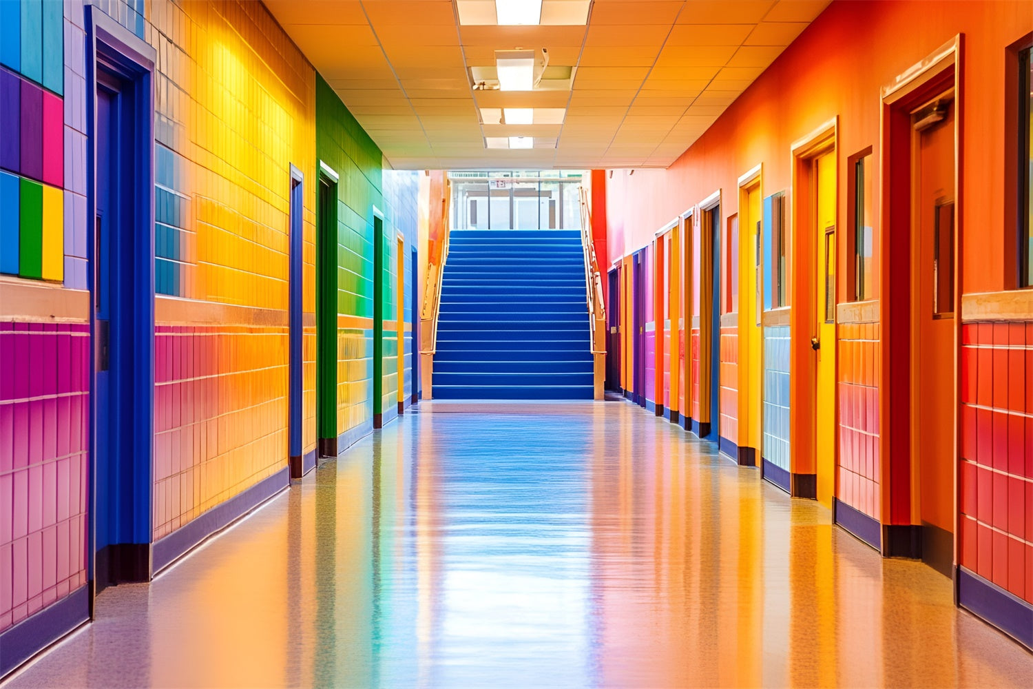Schule Klassenzimmer Backdrop Regenbogen Schule Flur Backdrop GQ6-147