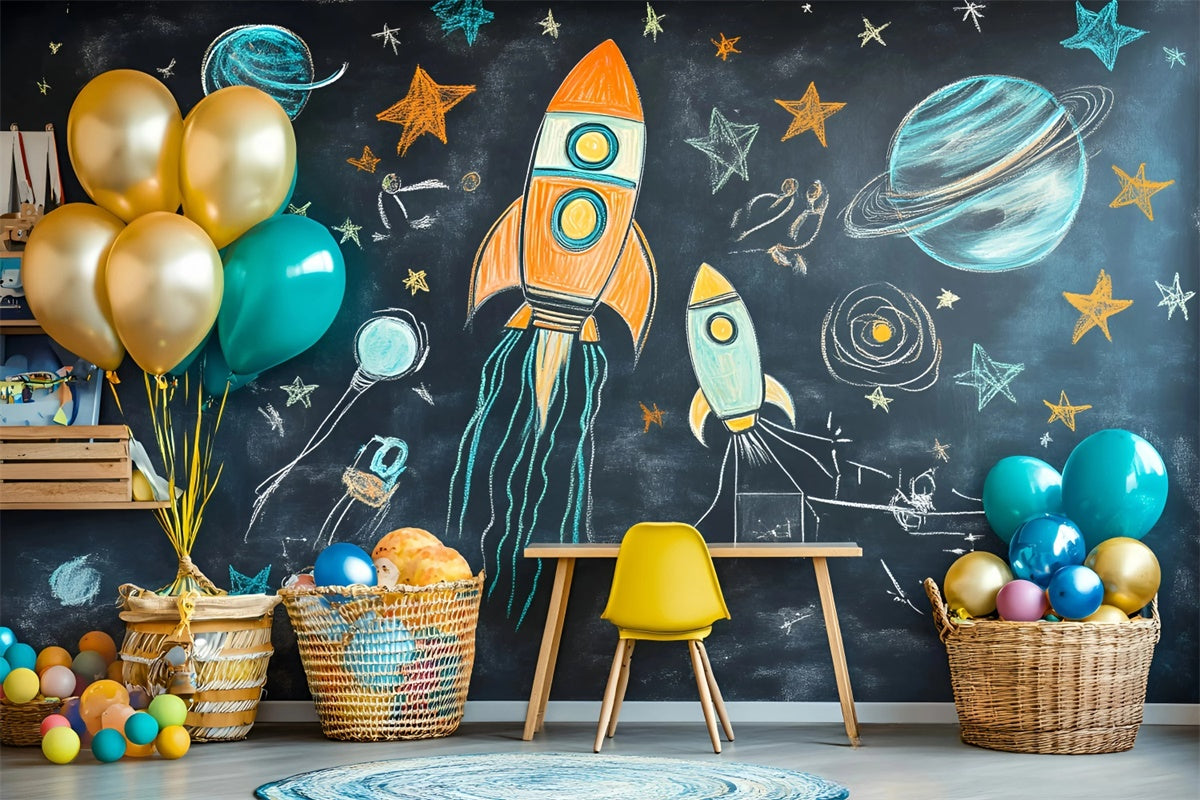Kreidetafel Backdrop Verspielte Weltraumabenteuer Backdrop GQ6-152