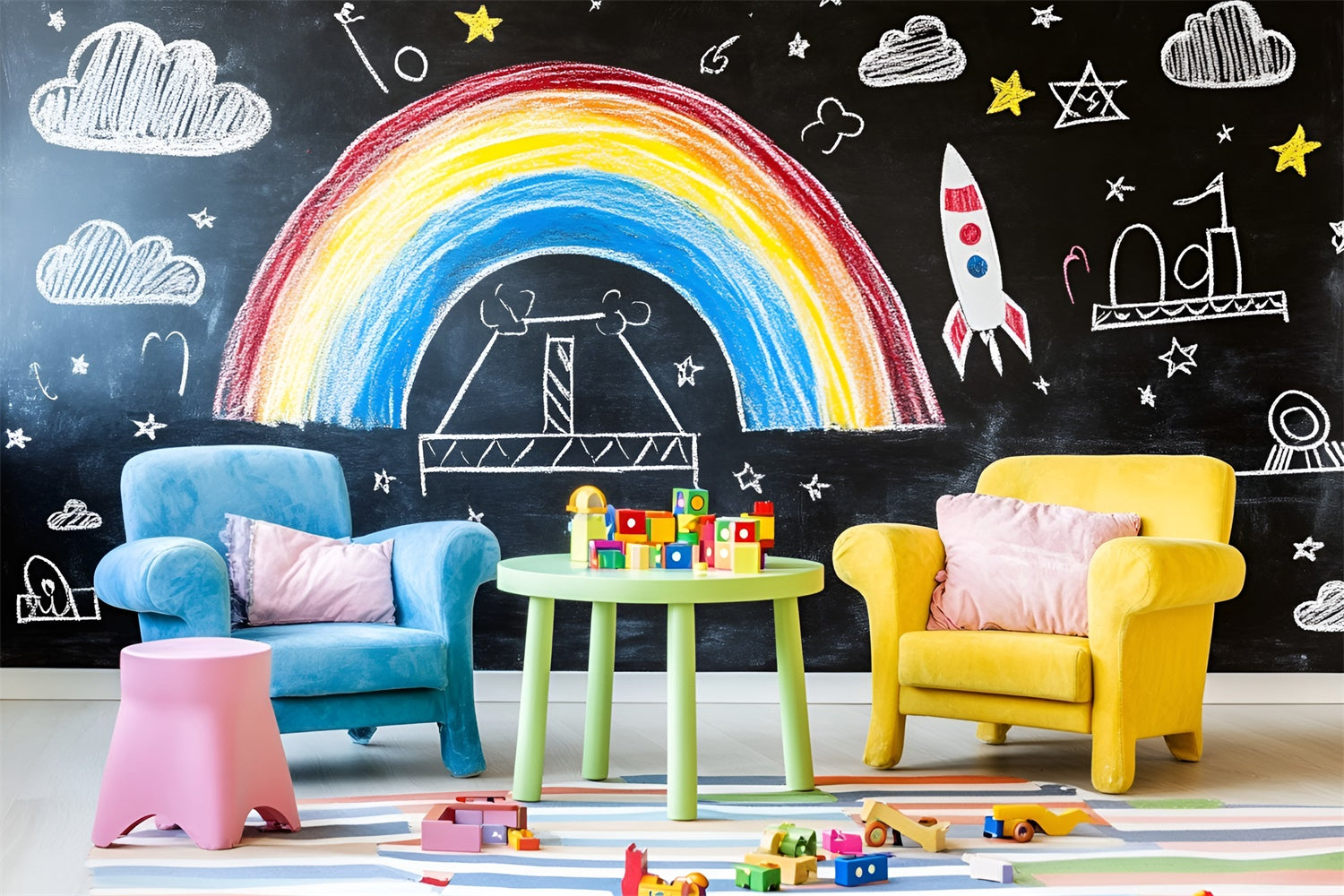 Kreidetafel Hintergrund Spaß Lernen Regenbogen Wandhintergrund GQ6-169