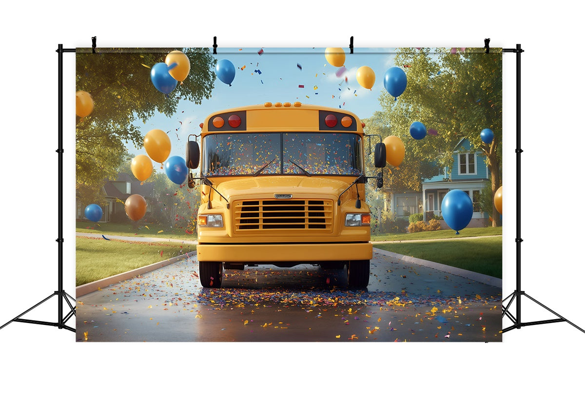 Schule Fotohintergründe Happy School Bus Ballon Hintergrund GQ6-181