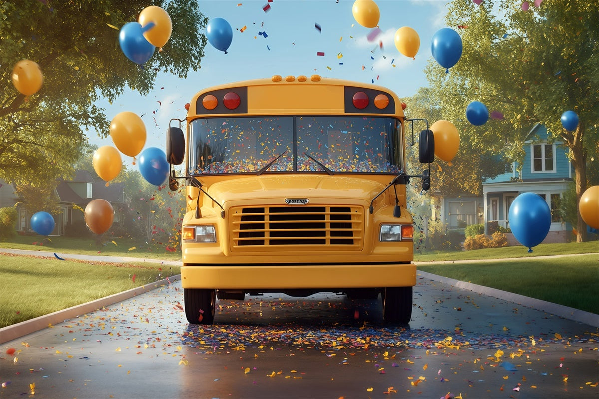Schule Fotohintergründe Happy School Bus Ballon Hintergrund GQ6-181