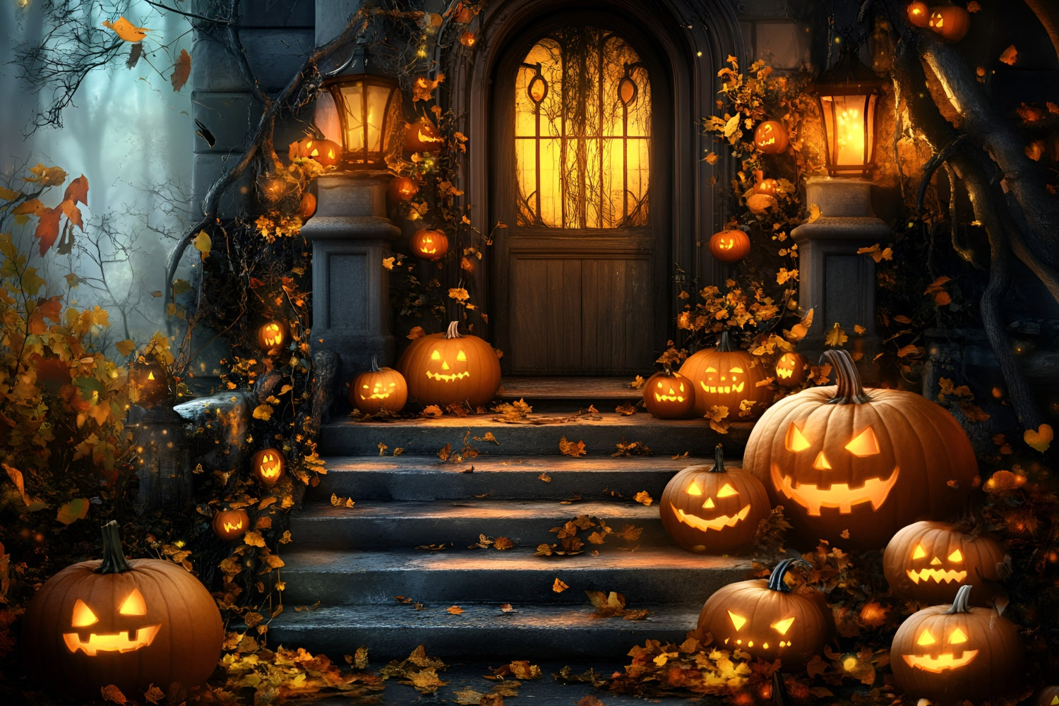 Halloween Fotografie Hintergrund Geisterkürbis Veranda Hintergrund GQ6-198