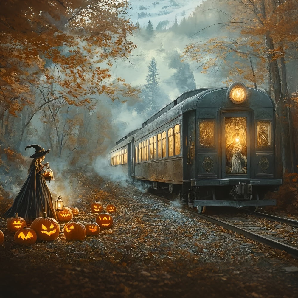 Halloween Hexe Backdrop Mitternachtskürbis Eisenbahn Backdrop GQ6-199