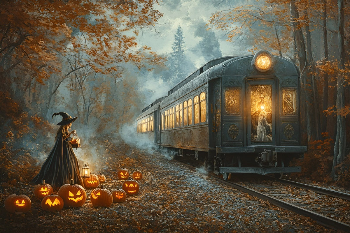 Halloween Hexe Backdrop Mitternachtskürbis Eisenbahn Backdrop GQ6-199