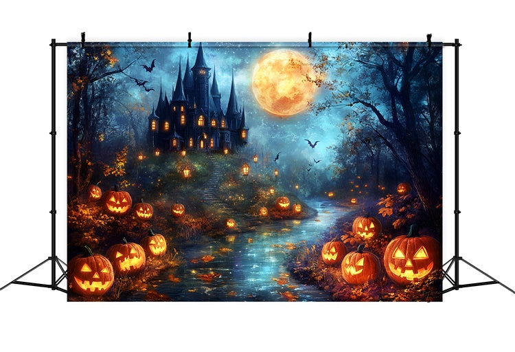 Halloween Mond Hintergrund Haunted Castle Kürbis Hintergrund GQ6-206