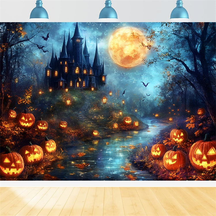 Halloween Mond Hintergrund Haunted Castle Kürbis Hintergrund GQ6-206