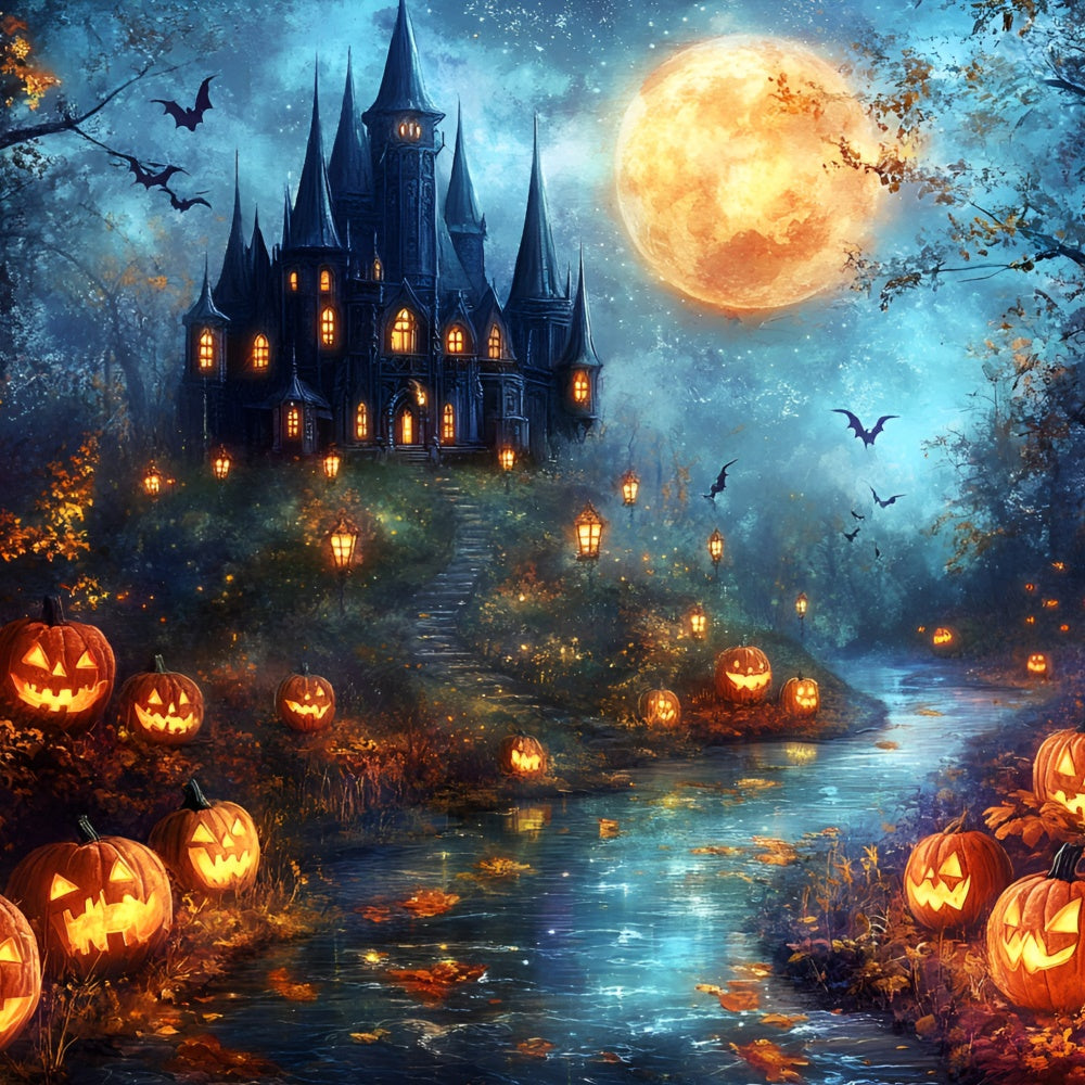 Halloween Mond Hintergrund Haunted Castle Kürbis Hintergrund GQ6-206