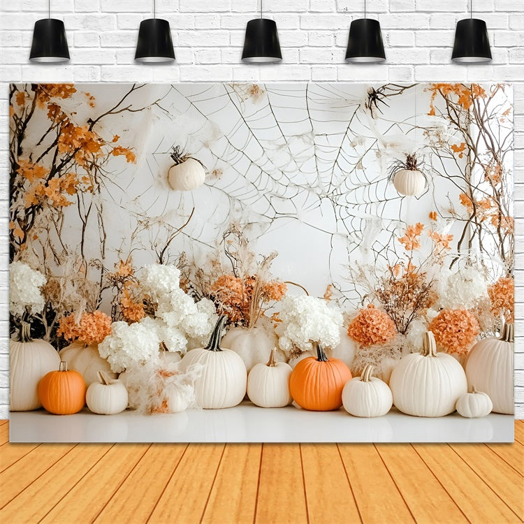 Halloween Wandhintergrund Eleganter weißer Kürbis Herbsthintergrund GQ6-207