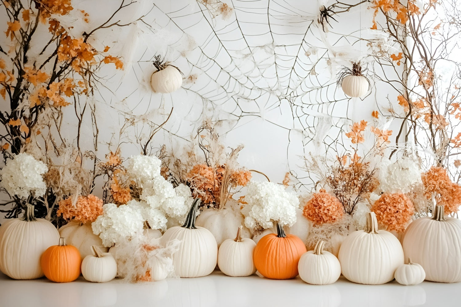 Halloween Wandhintergrund Eleganter weißer Kürbis Herbsthintergrund GQ6-207