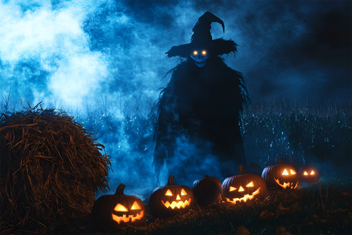 Halloween Backdrops Böse Vogelscheuche Kürbisfeld Backdrop GQ6-215