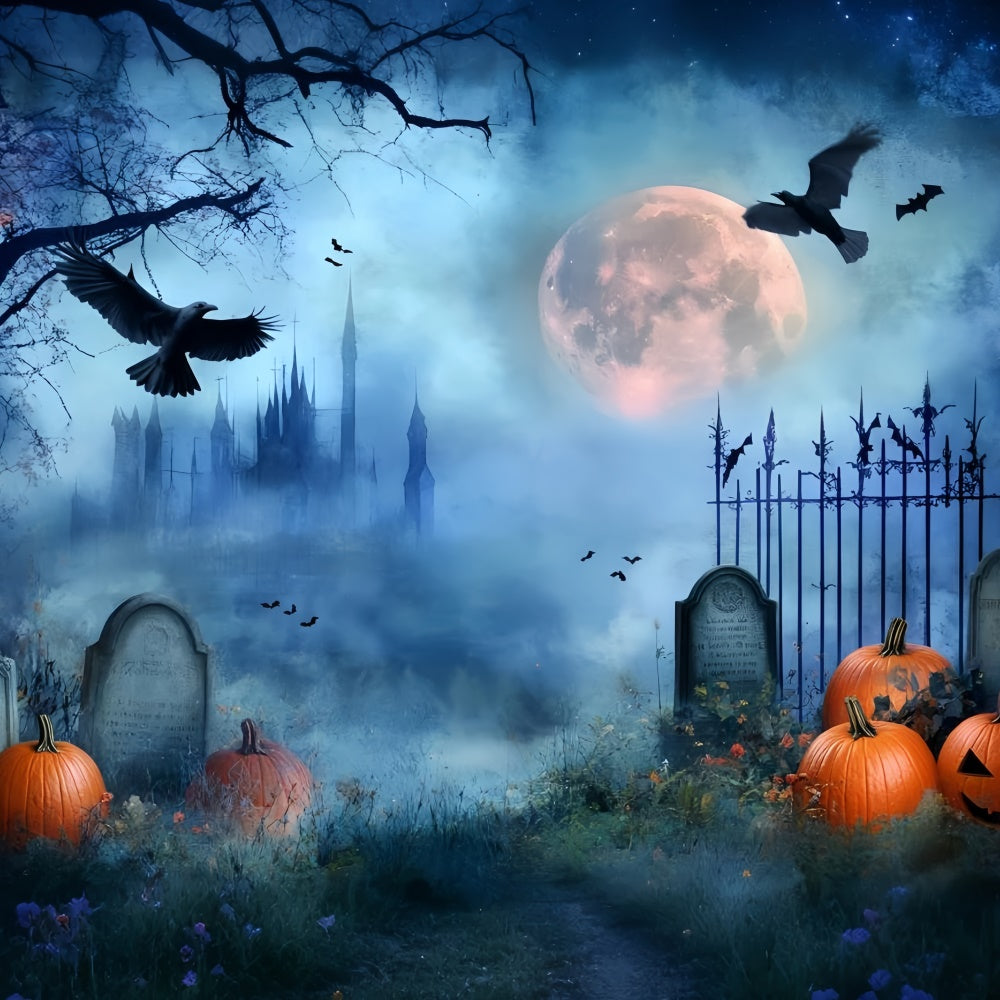 Halloween-Friedhof-Hintergrund Mitternachts-Friedhof Gespenstische Kulisse GQ6-217