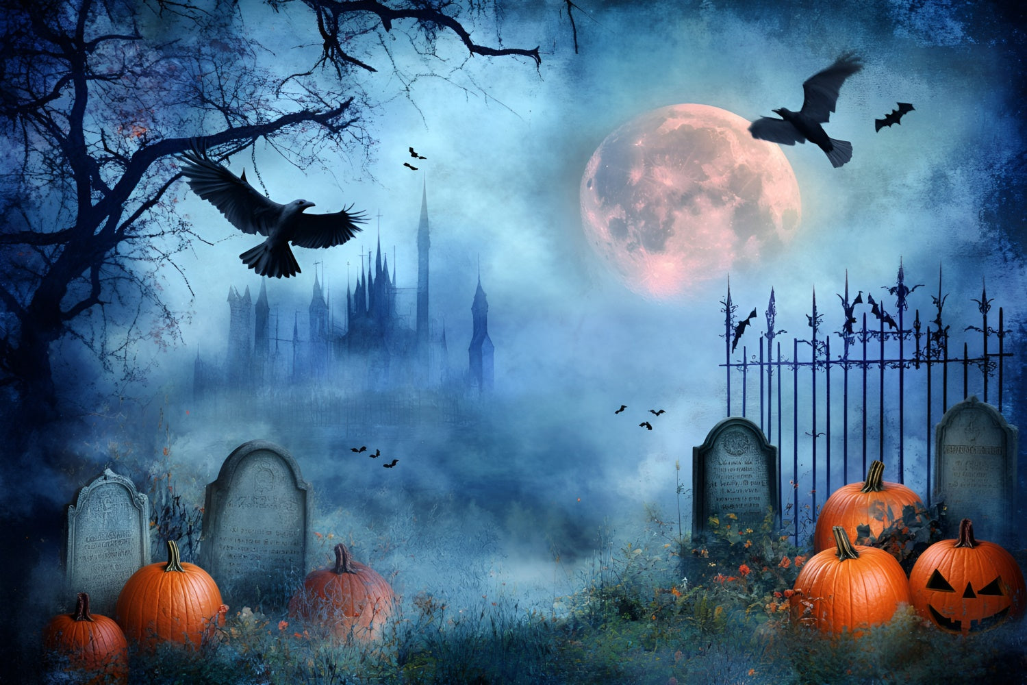 Halloween-Friedhof-Hintergrund Mitternachts-Friedhof Gespenstische Kulisse GQ6-217