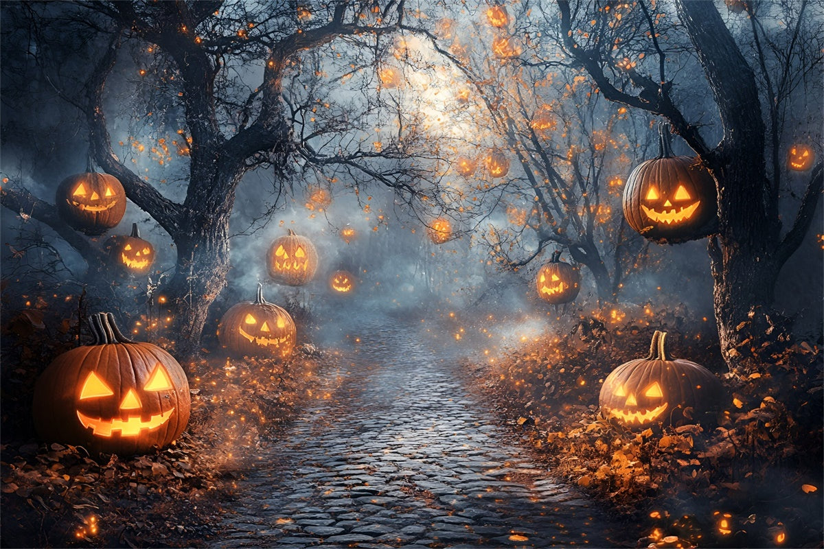 Waldhintergrund Kürbisgeist Neblige Halloween-Hintergründe GQ6-218