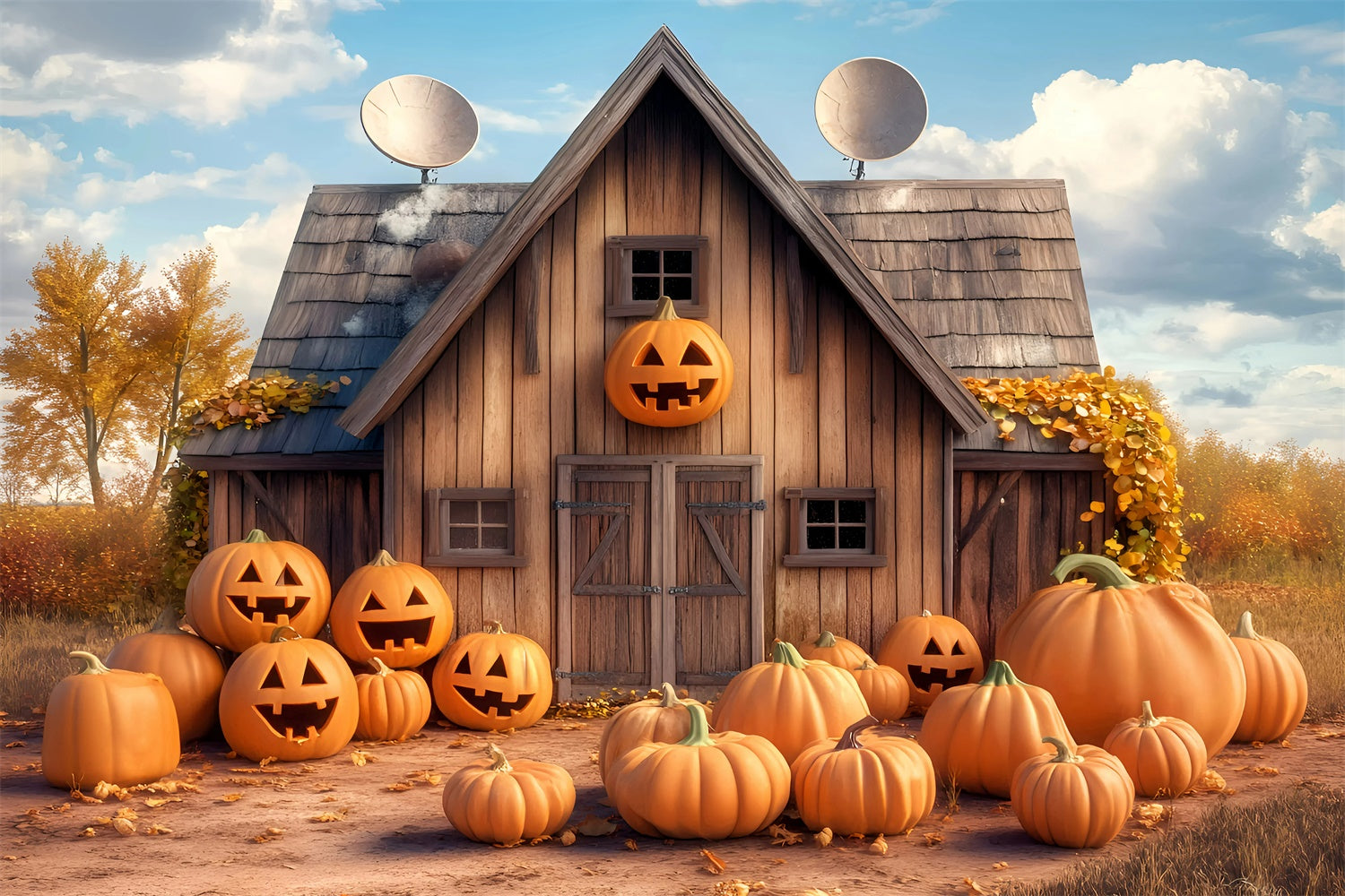 Halloween-Fotohintergrund Landkürbis Bauernhof-Hintergrund GQ6-226