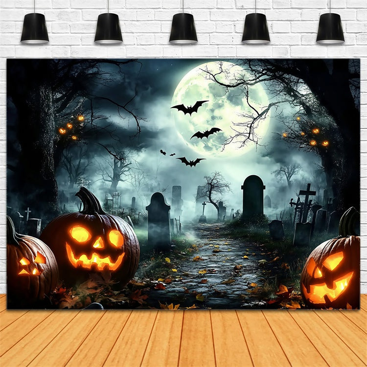 Halloween-Friedhof-Hintergrund Mitternachtsfledermäuse Kürbis-Hintergrund GQ6-228