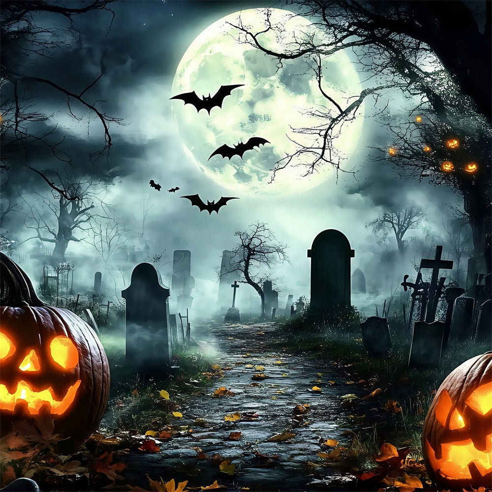 Halloween-Friedhof-Hintergrund Mitternachtsfledermäuse Kürbis-Hintergrund GQ6-228