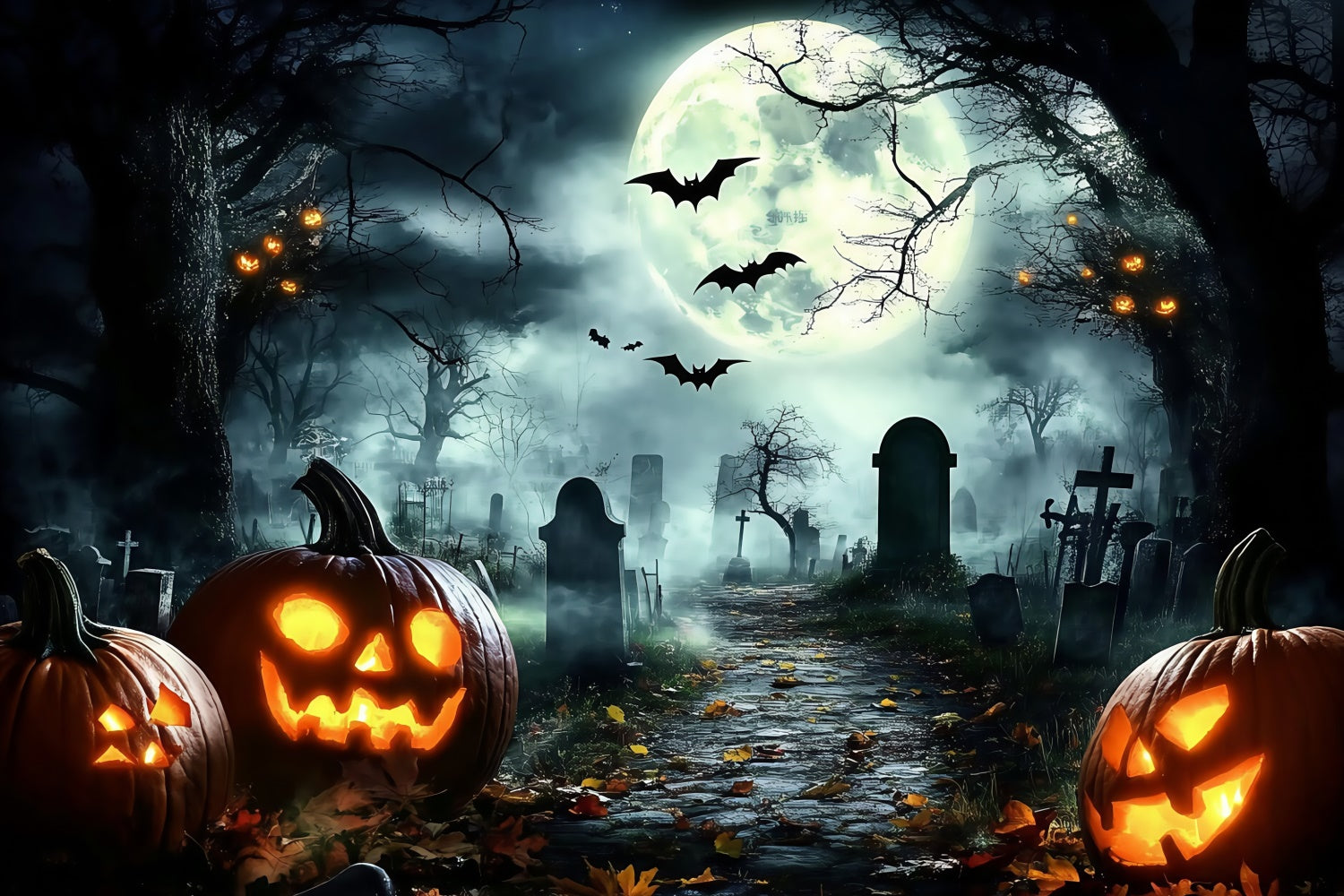 Halloween-Friedhof-Hintergrund Mitternachtsfledermäuse Kürbis-Hintergrund GQ6-228