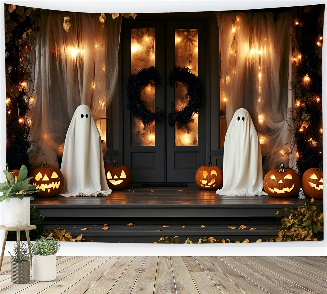 Gespenstische Halloween-Hintergrundkulisse Gespenstische Veranda-Laterne Hintergrundkulisse GQ6-230