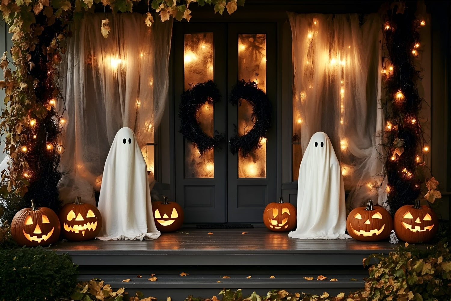 Gespenstische Halloween-Hintergrundkulisse Gespenstische Veranda-Laterne Hintergrundkulisse GQ6-230