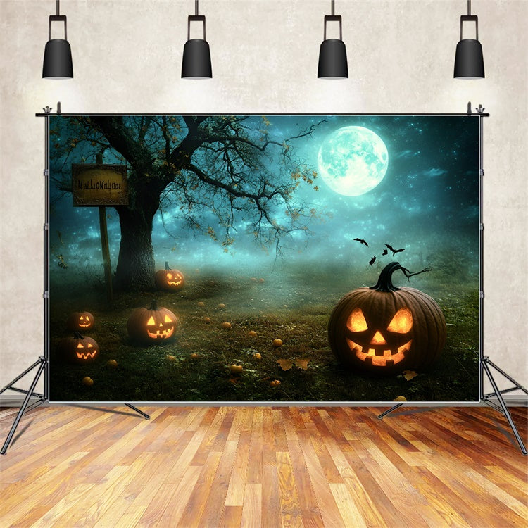 Halloween Fotokulissen Mondlicht Kürbis Hain Hintergrund GQ6-237