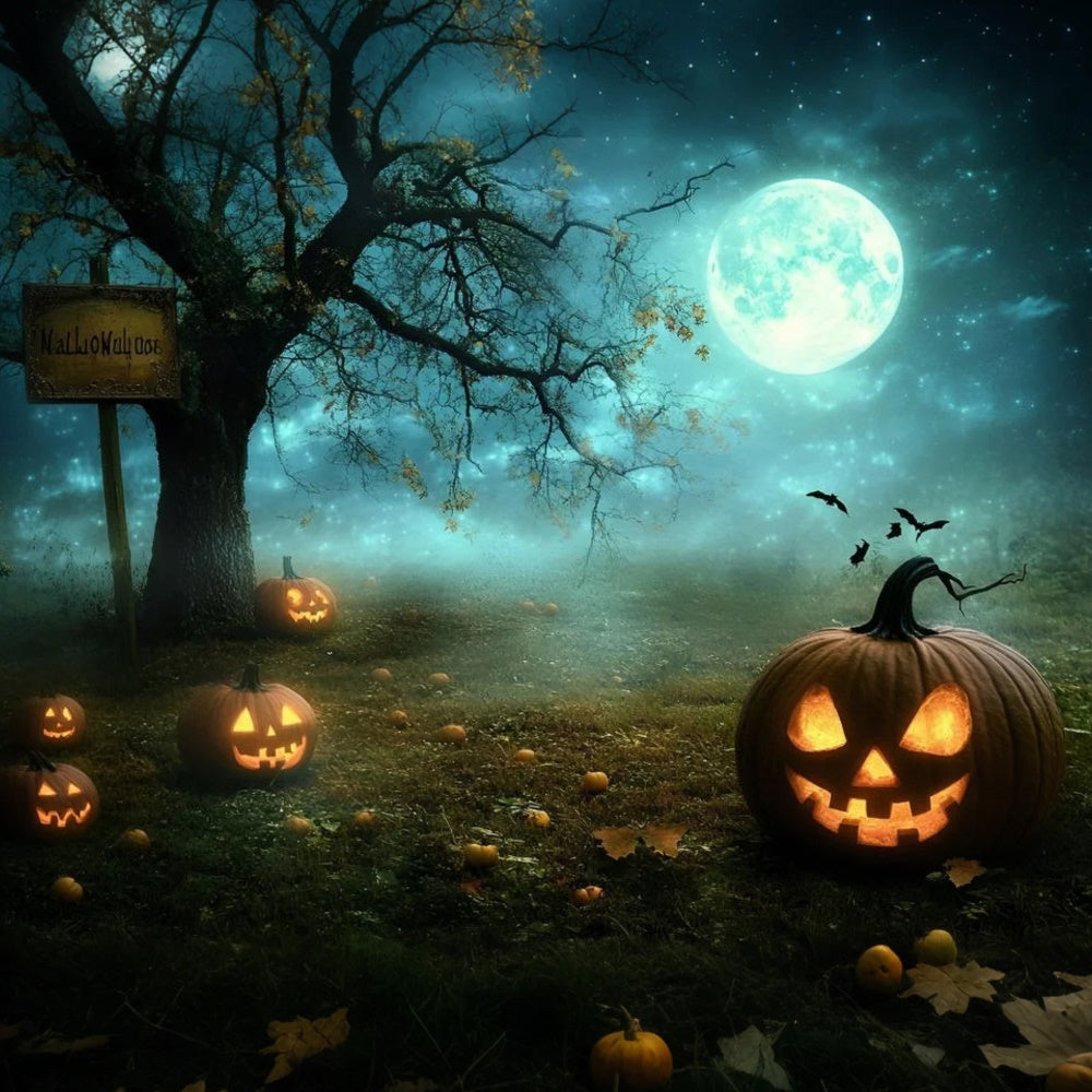 Halloween Fotokulissen Mondlicht Kürbis Hain Hintergrund GQ6-237